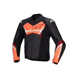 Alpinestars Faster v3 Leather Road Jacket Black/Red Fluoro - Image 1