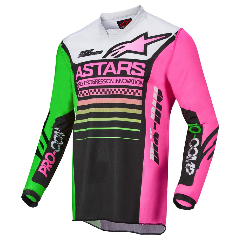 Alpinestars Racer Compass Motocross Jersey Black/Green Neon/Pink Fluoro
