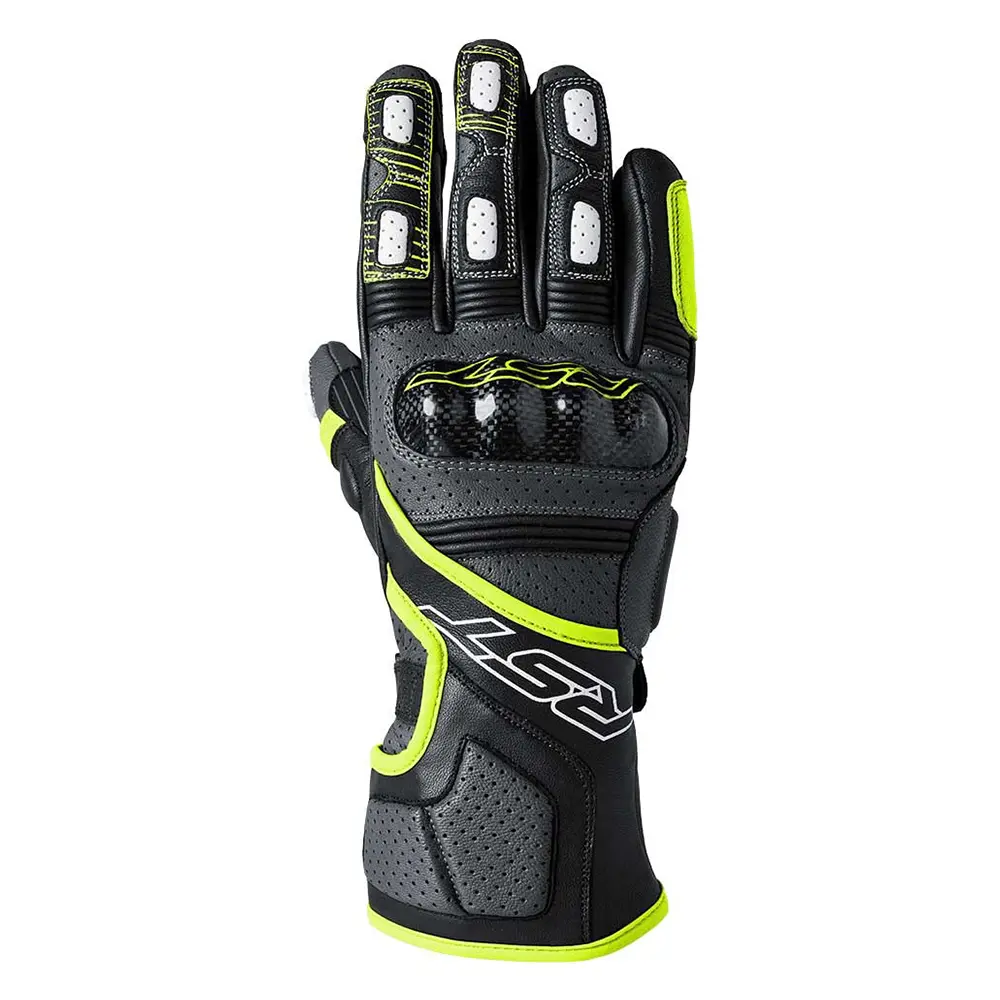 RST Fulcrum CE Leather Road Gloves Grey/Flo Yellow/Black