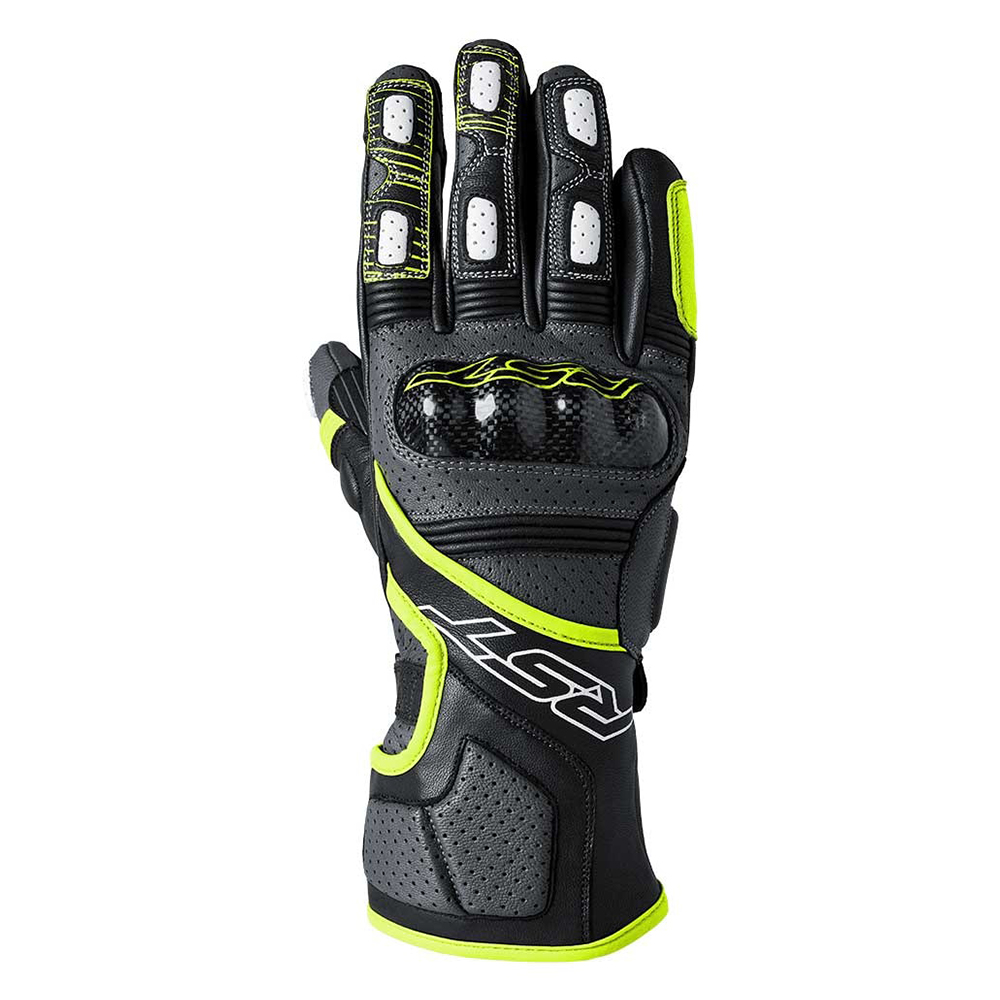 RST Fulcrum CE Leather Road Gloves Grey/Flo Yellow/Black - Image 1
