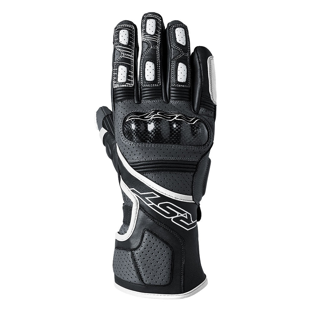 RST Fulcrum CE Leather Road Gloves Grey/White/Black - Image 1