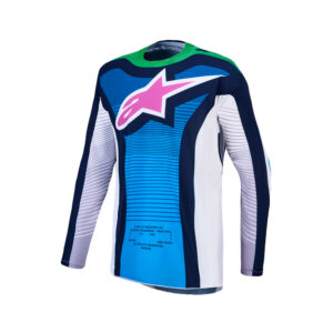 Alpinestars Techstar Maven Motocross Jersey White/Blithe Blue/Green Fluoro - Image 1