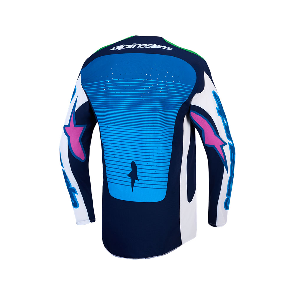 Alpinestars Techstar Maven Motocross Jersey White/Blithe Blue/Green Fluoro - Image 2