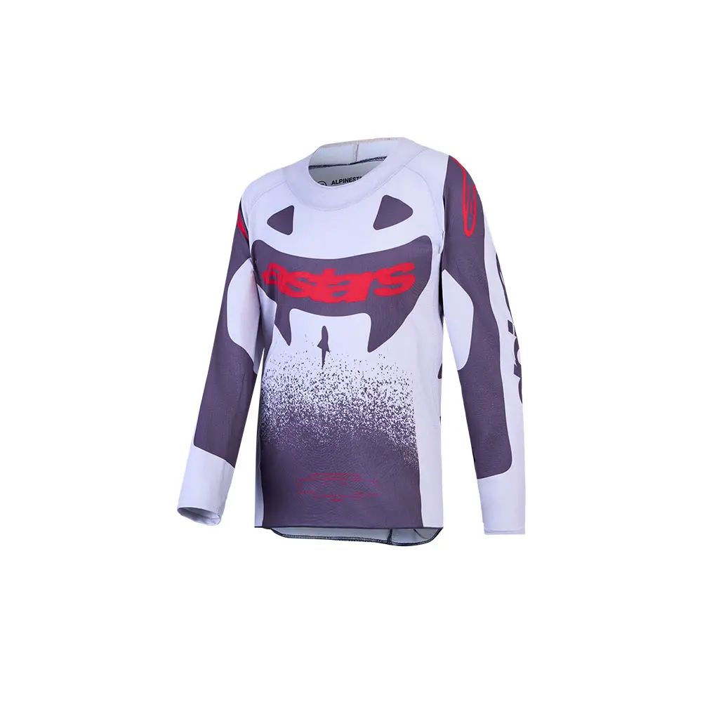 Alpinestars Youth Supertech Swan Motocross Jersey Light Lilac/Dark Gray/Red Fluoro