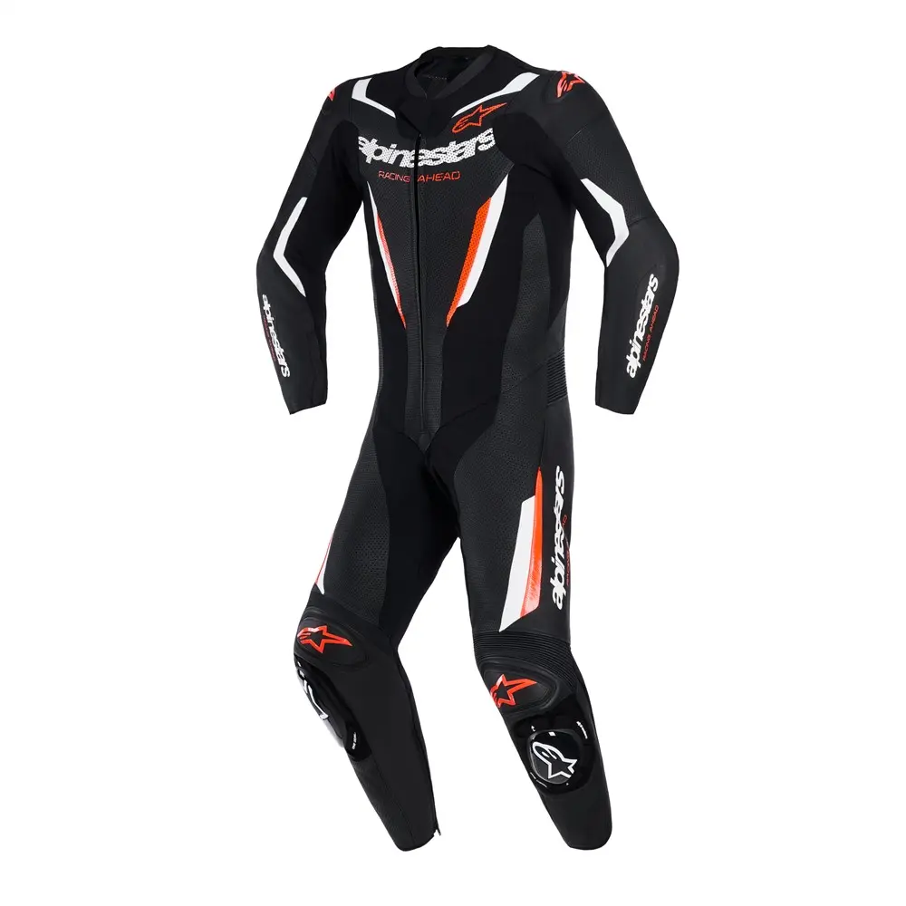 GP Force v2 1Pc Leather Suit Black/White/Red Fluoro 56