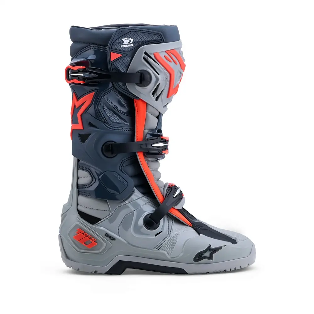 Alpinestars Tech-10 Enduro Boots Mid Gray/Dark Gray/Red Fluoro