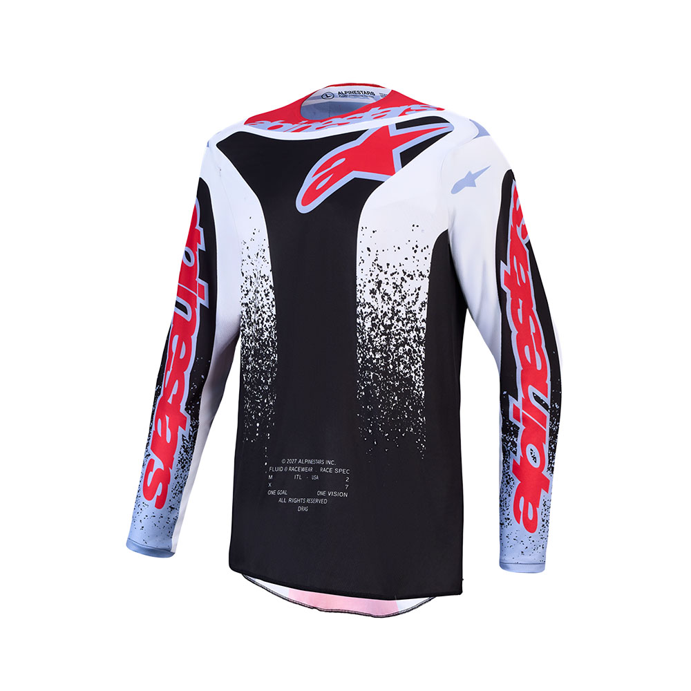Alpinestars Fluid Drag Motocross Jersey Black/White/Light Blue/Red Fluoro - Image 1