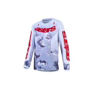Alpinestars Youth Fluid Lone Motocross Jersey Gray Camo/White/Fire Red - Image 1