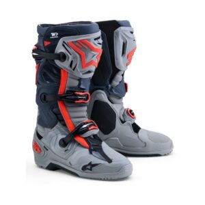 Alpinestars Tech-10 Enduro Boots Mid Gray/Dark Gray/Red Fluoro - Image 1