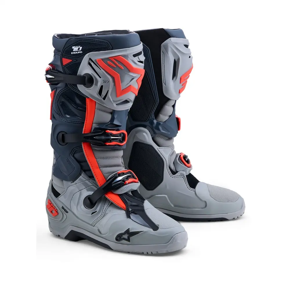 Alpinestars Tech-10 Enduro Boots Mid Gray/Dark Gray/Red Fluoro