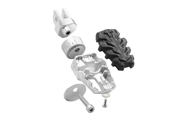 *FOOTREST SW MOTECH EVO . PIVOTABLE, TEETHED ELEMENTS OFFER 36 POSSIBLE SETTINGS.