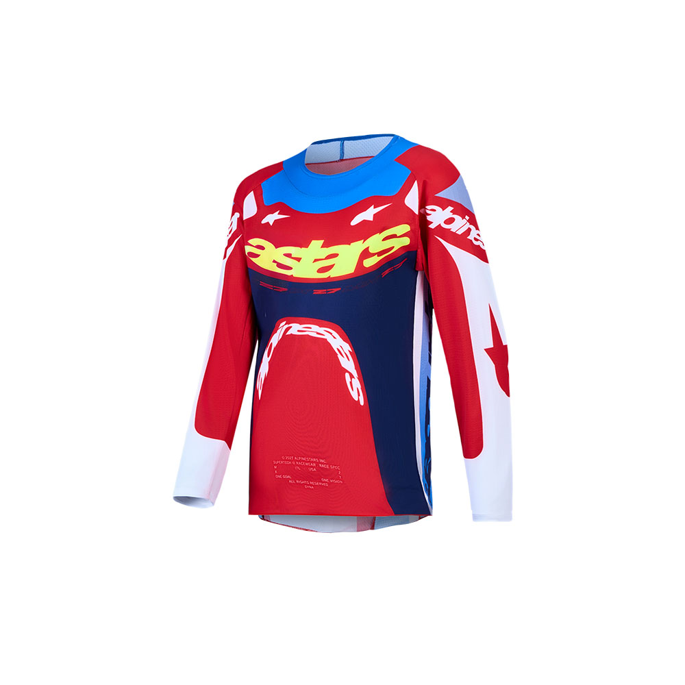 Alpinestars Youth Supertech Dyna Motocross Jersey Fire Red/White/Navy Blue - Image 1