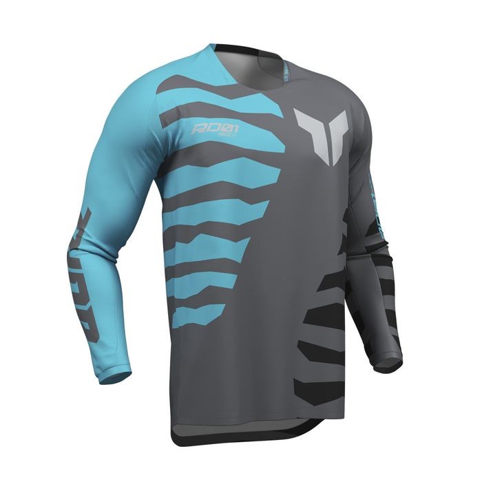 Thor Launchmode Shredded Motocross Jersey Charcoal/Aqua - Image 1