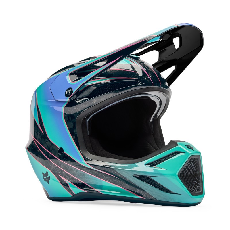 Fox V3 RS Canvas Motocross Helmet Aqua Blue - Image 4