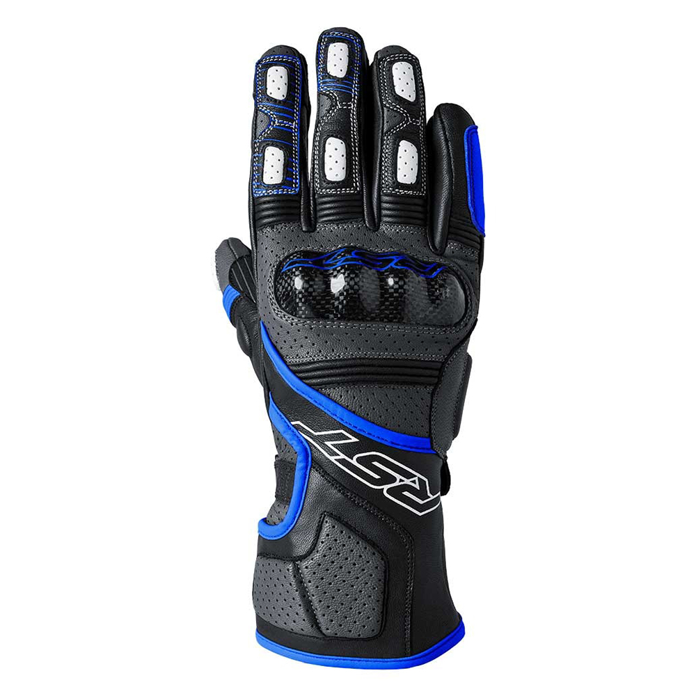 RST Fulcrum CE Leather Road Gloves Grey/Blue/Black - Image 1