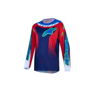 Alpinestars Youth Fluid Drag Motocross Jersey Blue/Navy/Fire Red/White - Image 1