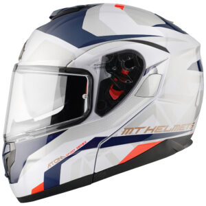 MT Atom SV Flip Front Helmet Skill Gloss Pearl White/ Blue - Image 1