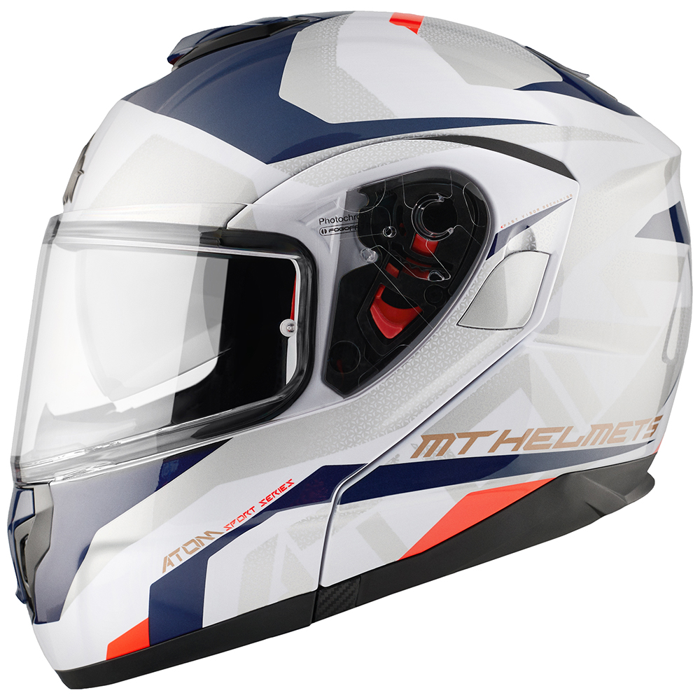 MT Atom SV Flip Front Helmet Skill Gloss Pearl White/ Blue - Image 1