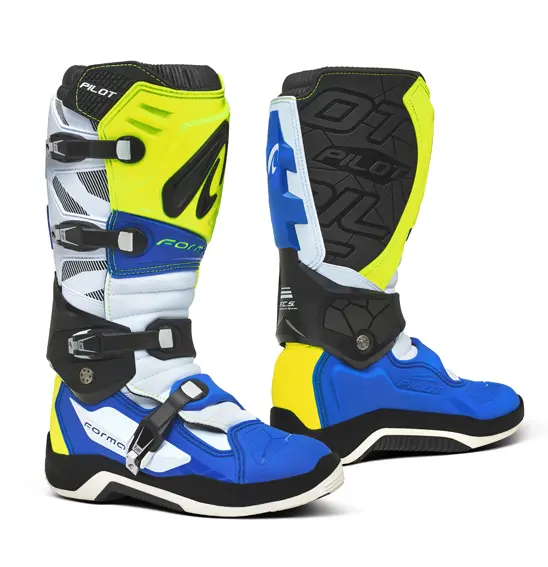 Forma Pilot Motocross Boots Yellow Fluro/ White/ Blue