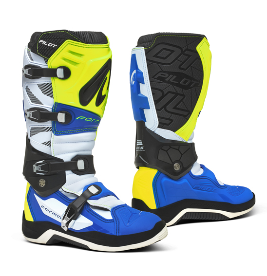 Forma Pilot Motocross Boots Yellow Fluro/ White/ Blue - Image 1