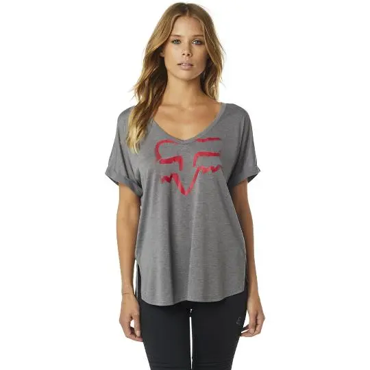 WOMENS RESPONDED SS VNECK ROLL SLEEVE [HEATHER GRAPHITE] M