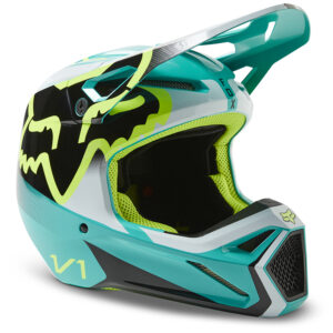 Fox V1 Leed MIPS ECE Motocross Helmet Youth Teal - Image 1