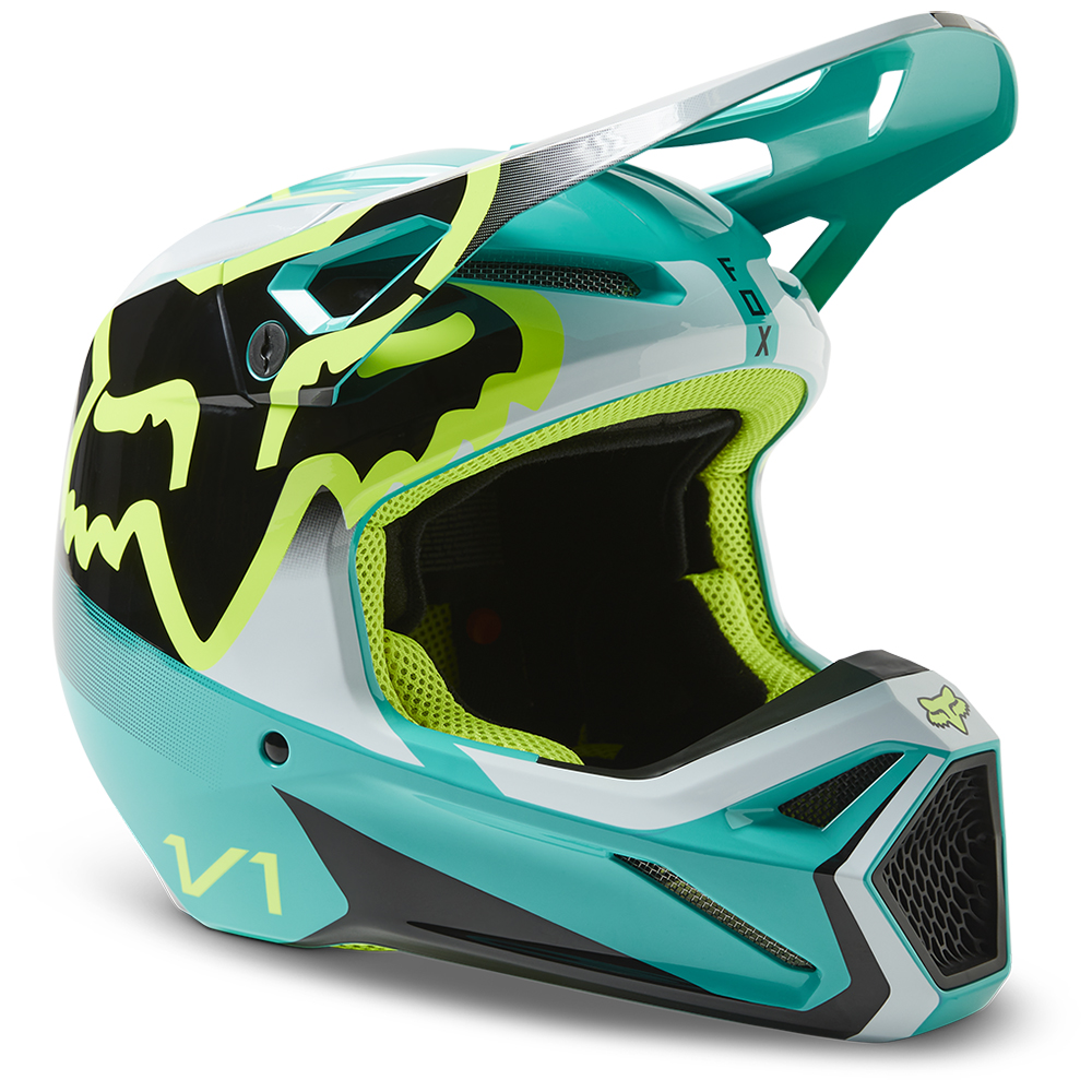 Fox V1 Leed MIPS ECE Motocross Helmet Youth Teal - Image 1