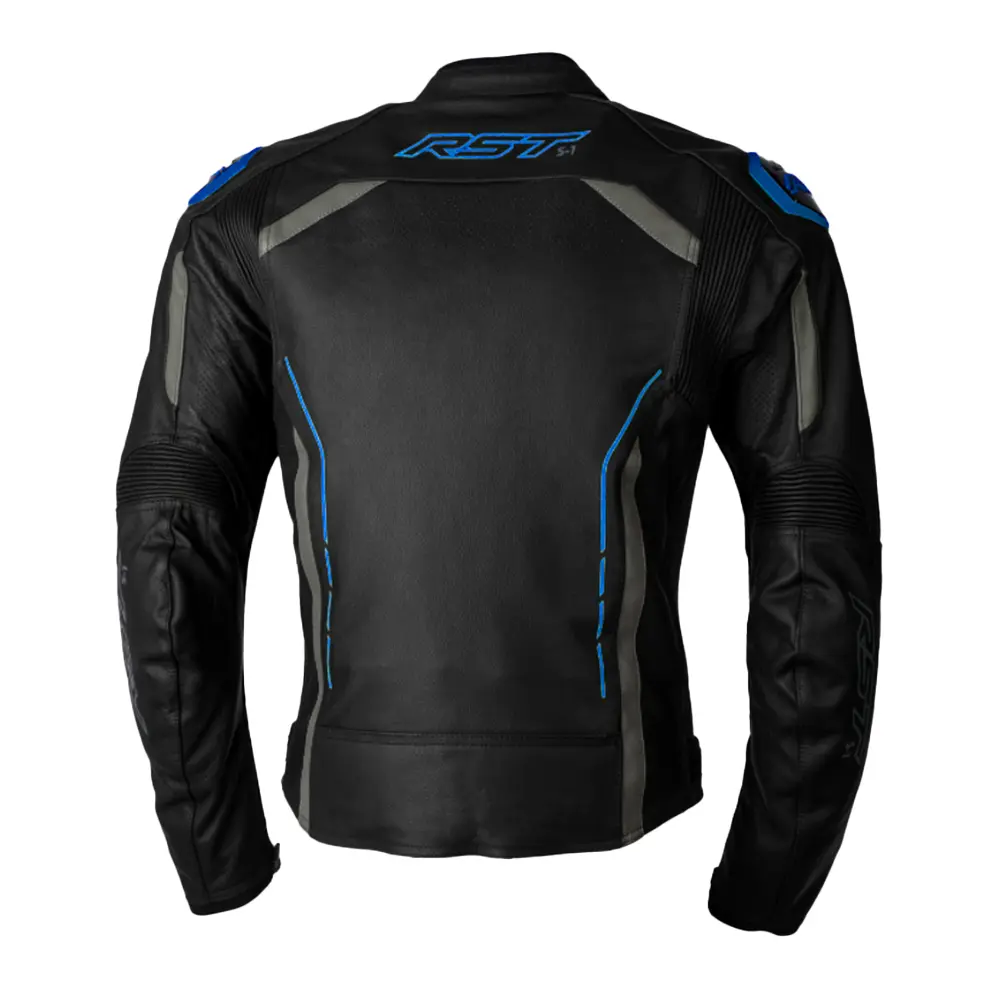 RST SA1 Leather Road Jacket BLack/Grey/Neon Blue
