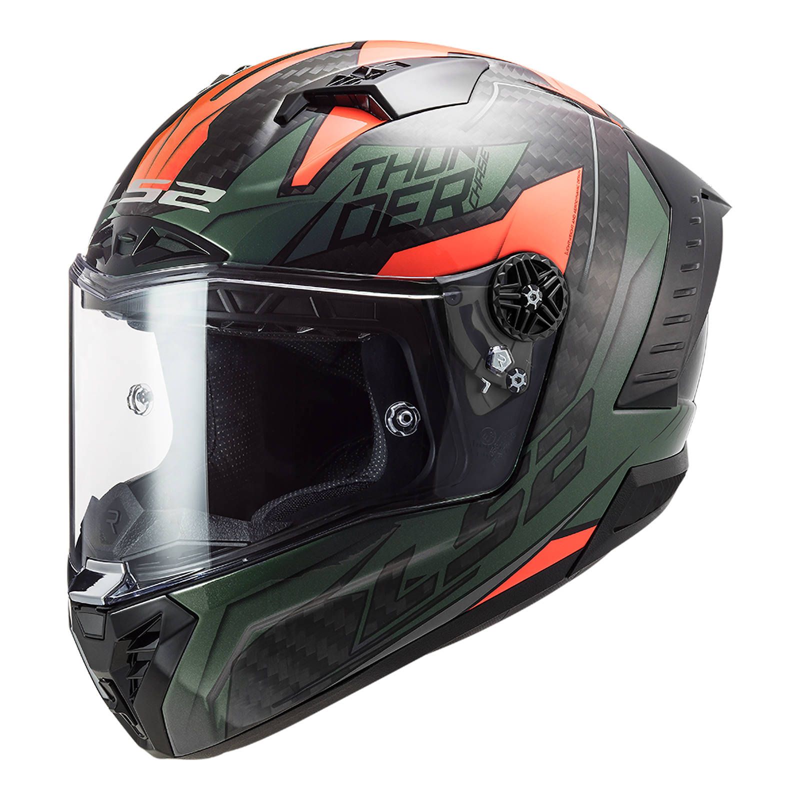 LS2 FF805C Thunder Carbon Chase Green/Orange Road Helmet - Image 1