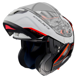 MT Atom SV Flip Front Helmet OPened GLoss Pearl/Flo Red - Image 2