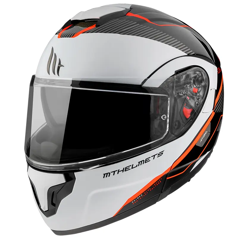 MT Atom SV Flip Front Helmet OPened GLoss Pearl/Flo Red