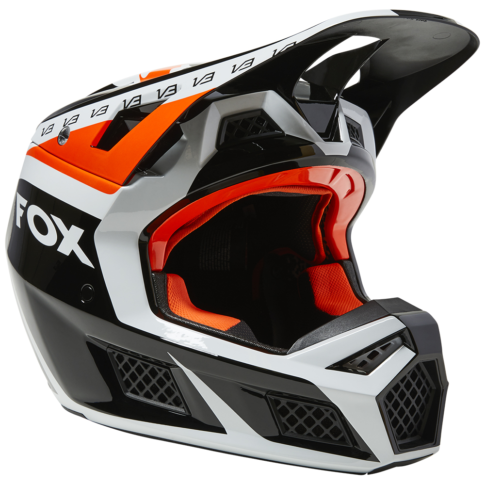 Fox V3 Dvide ECE Motocross Helmet Black/White/Orange - Image 1