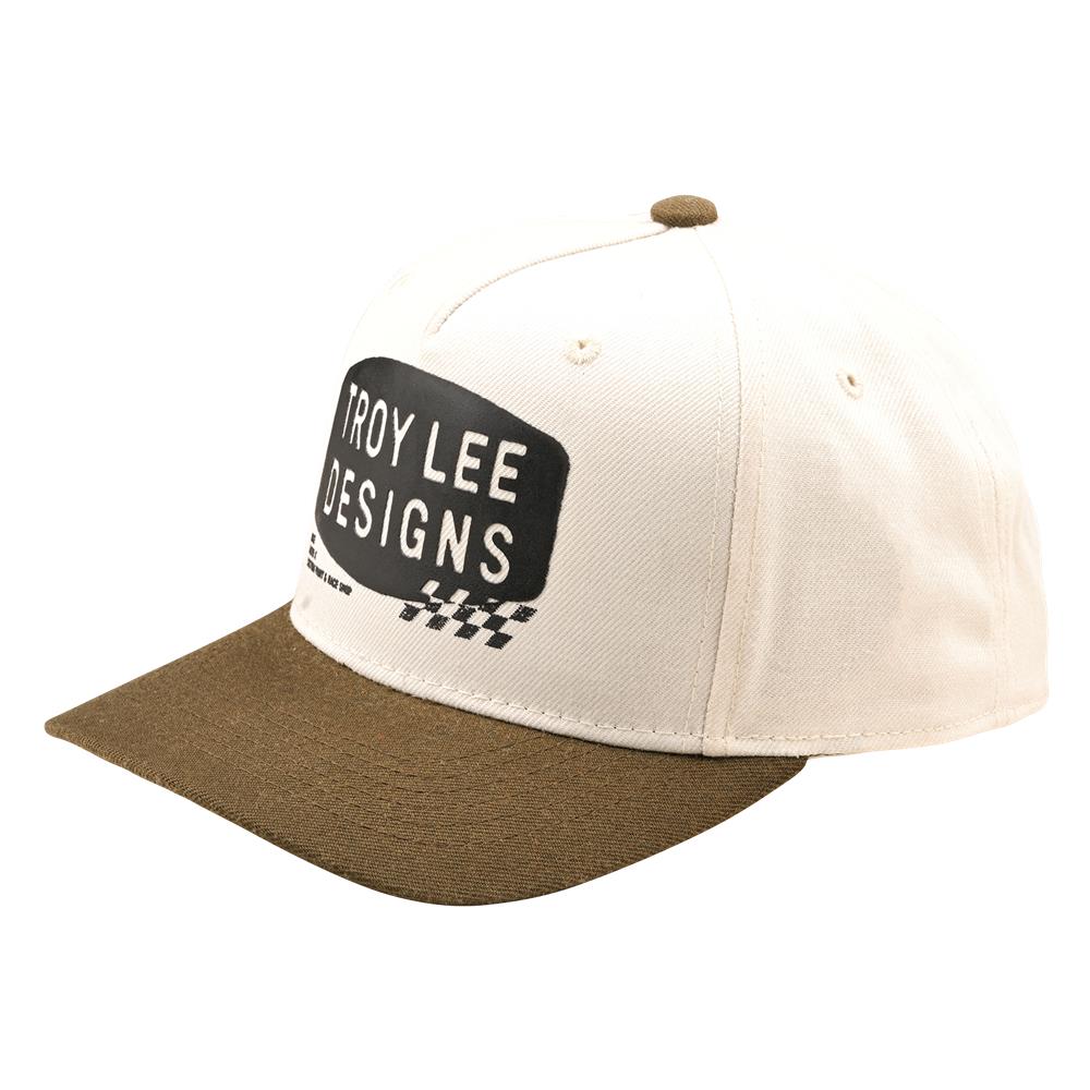 Troy Lee Designs Stamp Curved Snapback Vintage White/Olive - Image 1