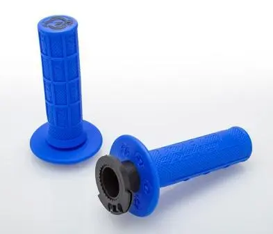DEFY MX LOCK ON GRIPS 1/2 WAFFLE SOFT COMPOUND, INCLUDES 2 STROKE & MINI BIKE THROTTLE CAMS BLUE
