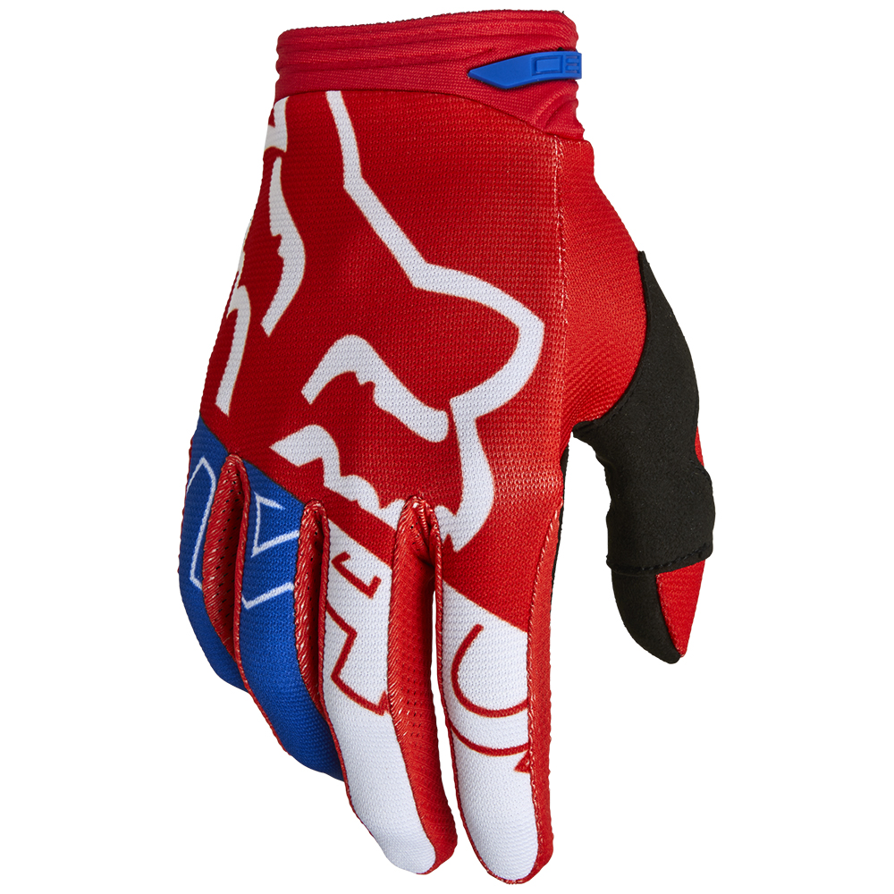 Fox 180 Skew White/Red/Blue Motocross Gloves - Image 1