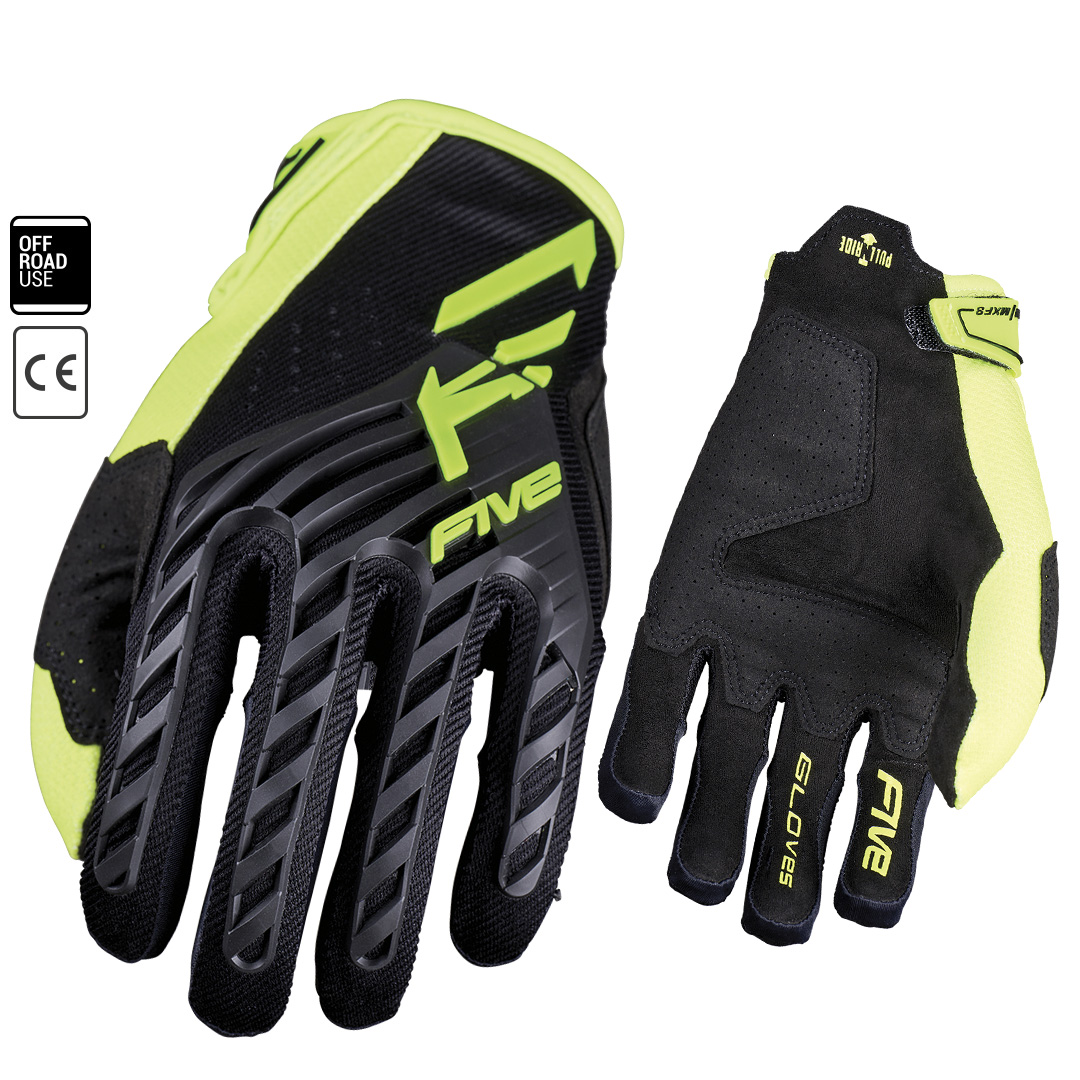 FIVE MXF 3 EVO Motocross Gloves Black/Fluro - Image 1