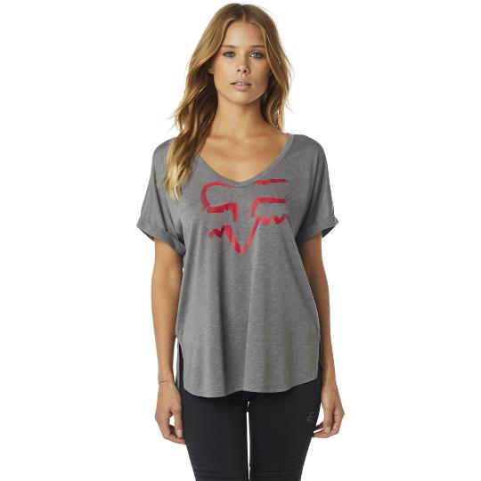 WOMENS RESPONDED SS VNECK ROLL SLEEVE [HEATHER GRAPHITE] XL - Image 1