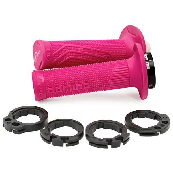 DOMINO D-LOCK LOCK-ON GRIPS WITH THROTTLE CAMS TWIN PULLEY FUCHSIA