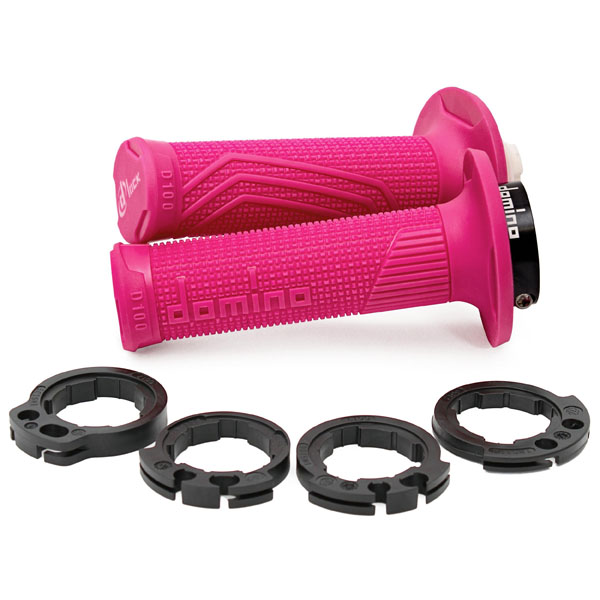 DOMINO D-LOCK LOCK-ON GRIPS WITH THROTTLE CAMS TWIN PULLEY FUCHSIA - Image 1