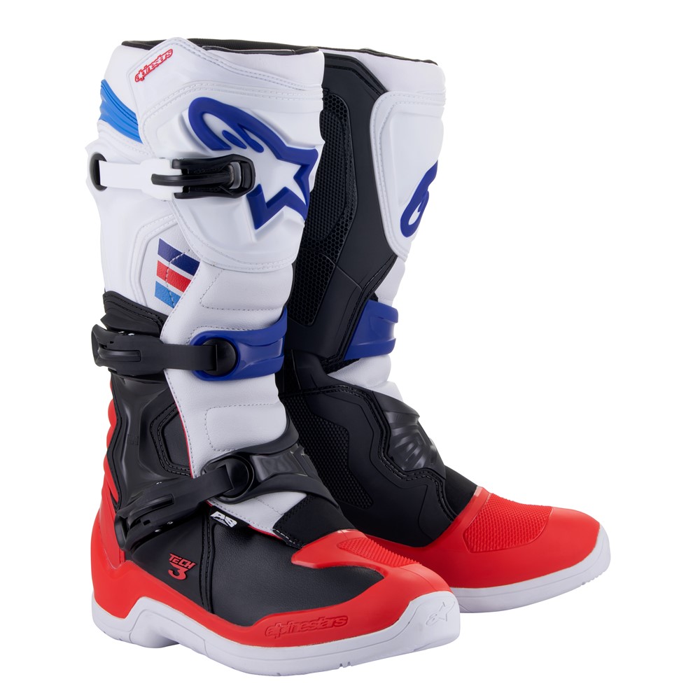 Alpinestars Tech-3 Motocross Boots White/Bright Red/Dark Blue - Image 1