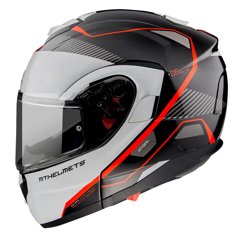 MT Atom SV Flip Front Helmet OPened GLoss Pearl/Flo Red