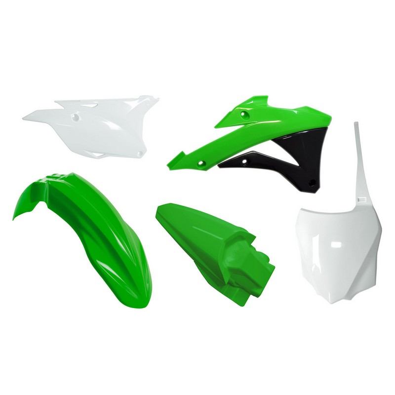 PLASTICS KIT RTECH FRONT / REAR FENDER SIDE PANELS RADIATOR SHROUDS &FRONT NUMBERPLATE KX85 KX100 - Image 1