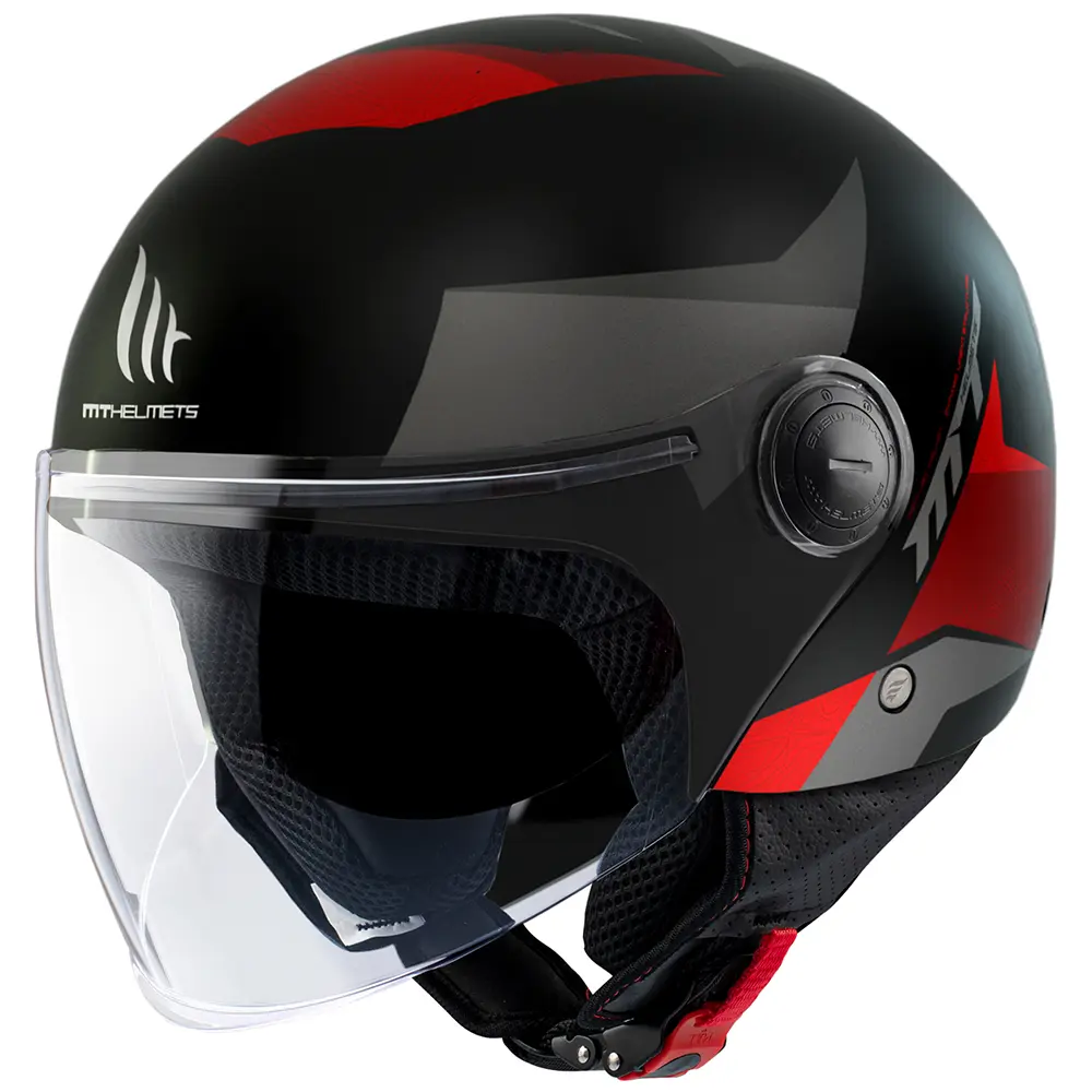 MT Street Open Face Helmet Poke Matte Grey/Red