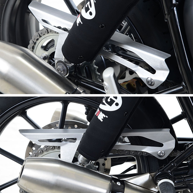 Brushed steel Chain Guard Triumph Street Twin R&G - Image 1