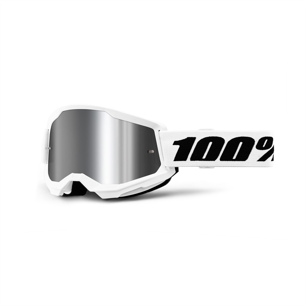 100% Strata 2 Motocross Goggle White - Mirror Silver Lens - Image 1