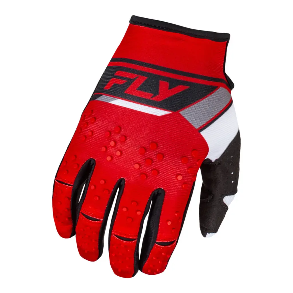 FLY Racing Kinetic Prix Motocross Gloves Youth Red / Grey / White