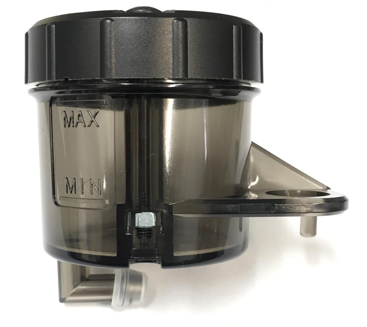 BRAKE FLUID RESERVOIR SMOKED LARGE 45ml EDGE MOUNT 90 DEG. OUTLET - Image 1