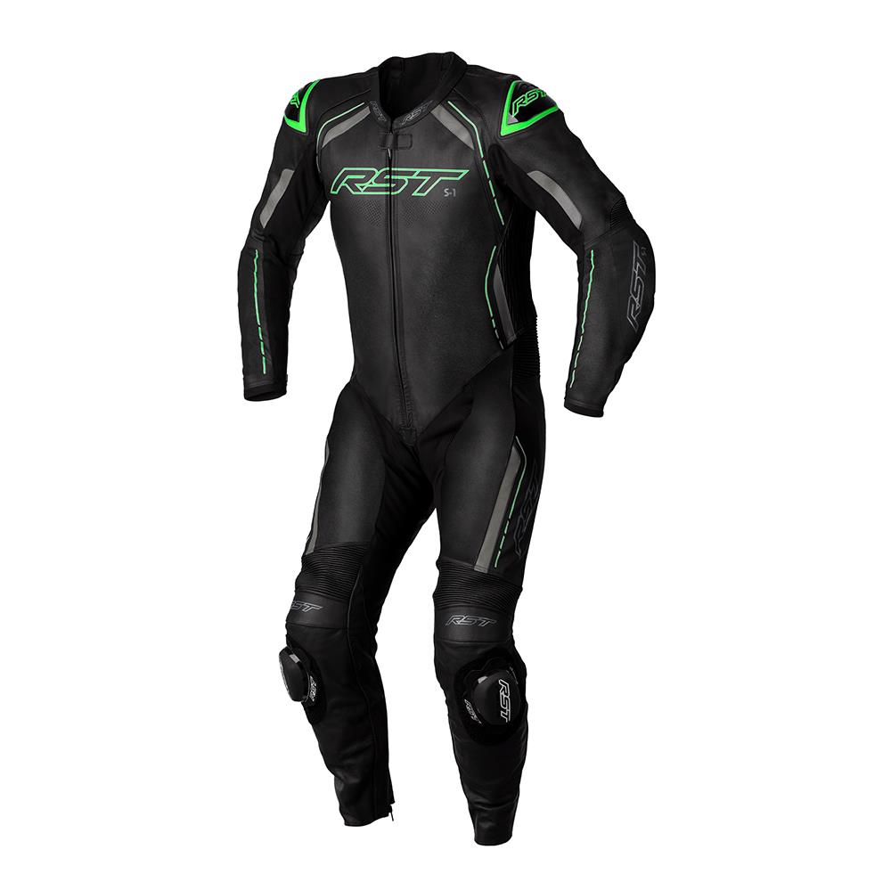RST S1 Ce 1-PC Leather Race Suit Black/Grey/Neon Green - Image 1