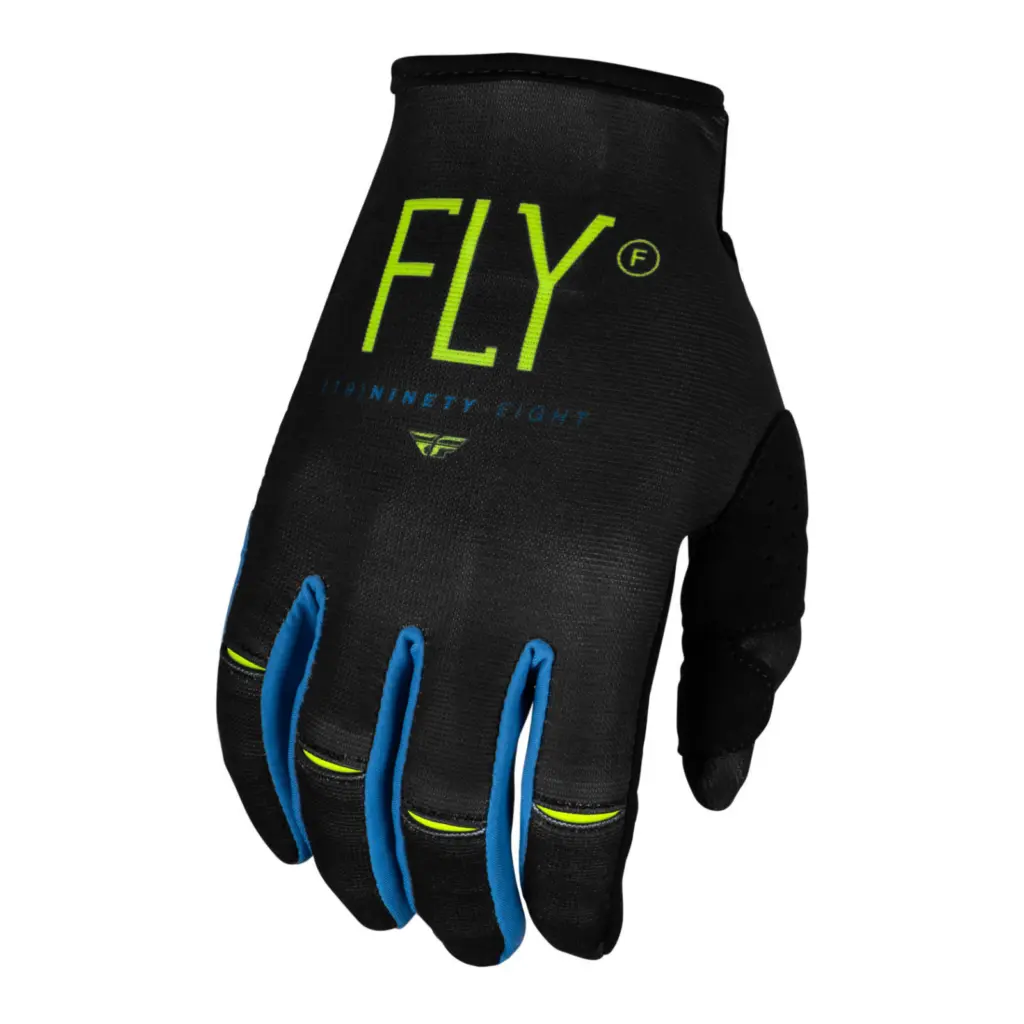 FLY Racing Kinetic Motocross Gloves Youth Charcoal / Neon Green / True Blue
