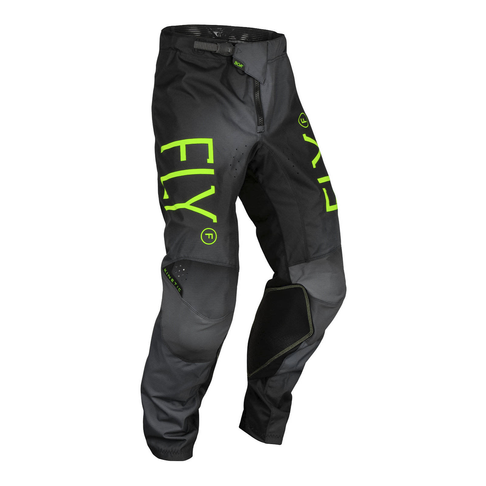 FLY Racing Kinetic Motocross Pants Youth Charcoal / Neon Green / True Blue - Image 1